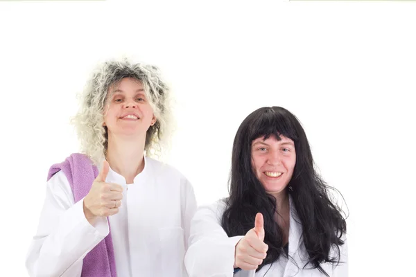 Female cleaners in white work coats — Stock Photo, Image