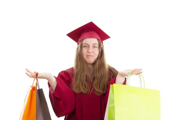 Studente donna con borse della spesa — Foto Stock