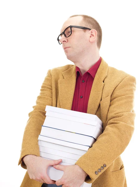 Businessman with a lot of books — Stock Photo, Image