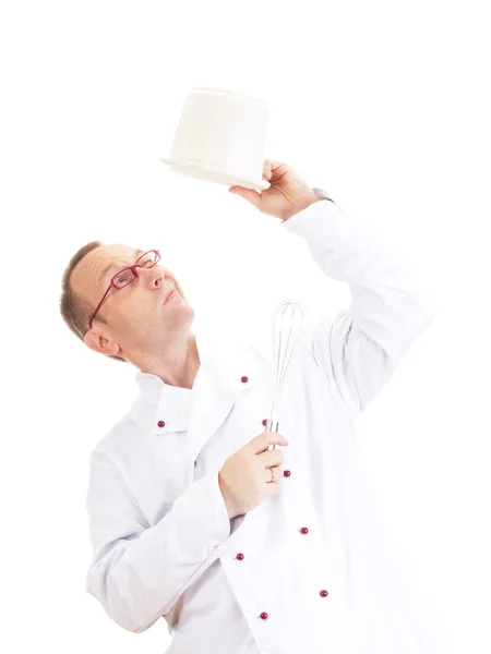 Chef with whisk and bowl — Stock Photo, Image