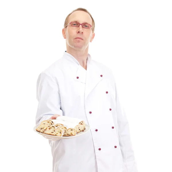 Chef with stollen — Stock Photo, Image