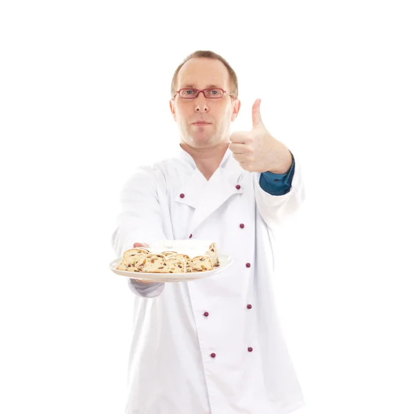 Chef with stollen — Stock Photo, Image