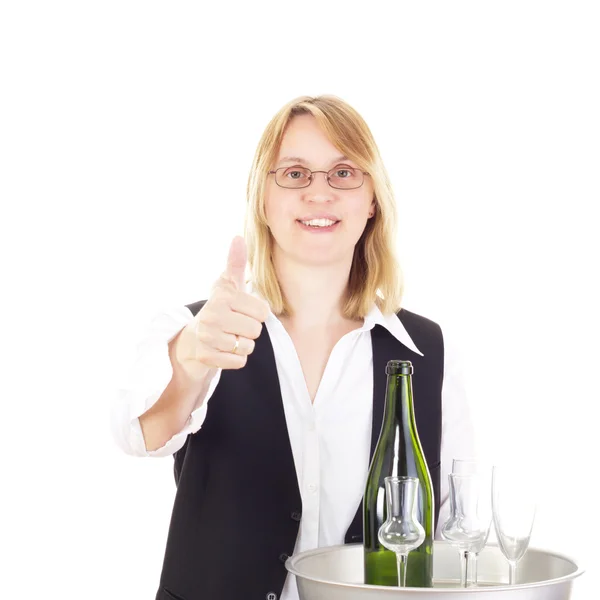 Waitress with dinner tray — Stock Photo, Image