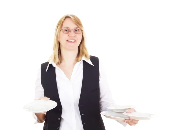 Waitress with plates — Stock Photo, Image