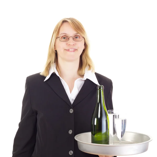 Waitress with dinner tray — Stock Photo, Image