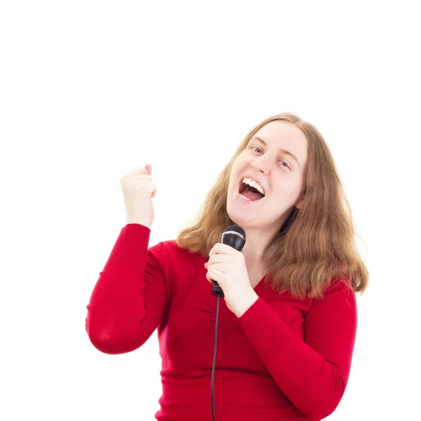 Beautiful woman singing and dancing — Stock Photo, Image