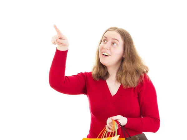 Mooie vrouw over shopping tour — Stockfoto