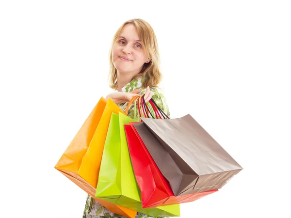 Mooie vrouw over shopping tour — Stockfoto