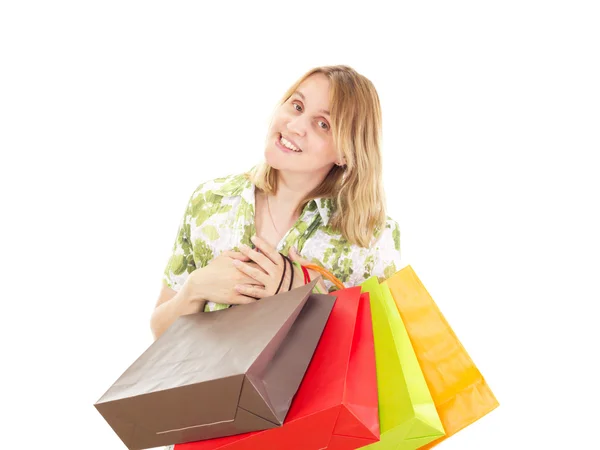 Mooie vrouw over shopping tour — Stockfoto