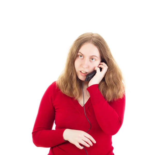 Jovem mulher chamando alguém — Fotografia de Stock
