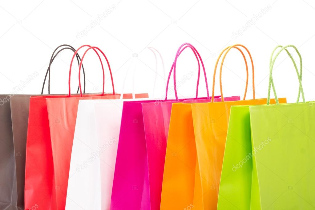 Cut-out of six colorful shopping bags