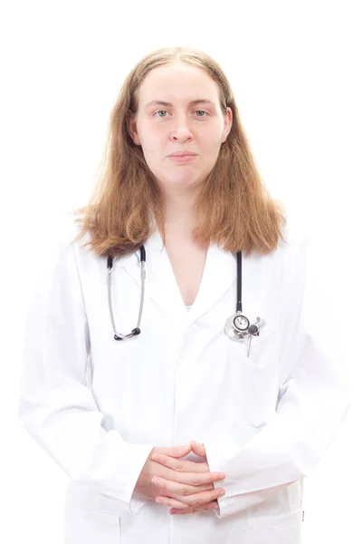 Médico com as mãos dobradas esperando pelo próximo paciente — Fotografia de Stock