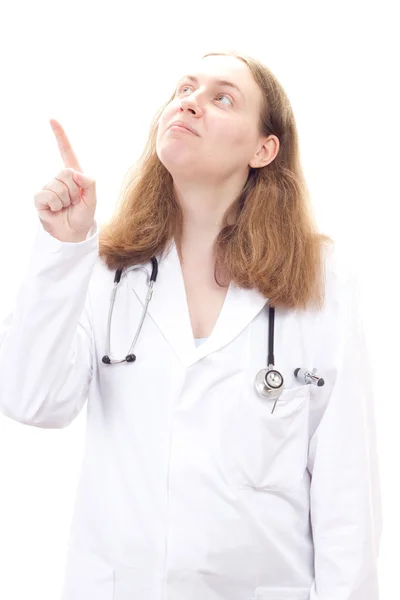 Female doctor pointing at something — Stock Photo, Image