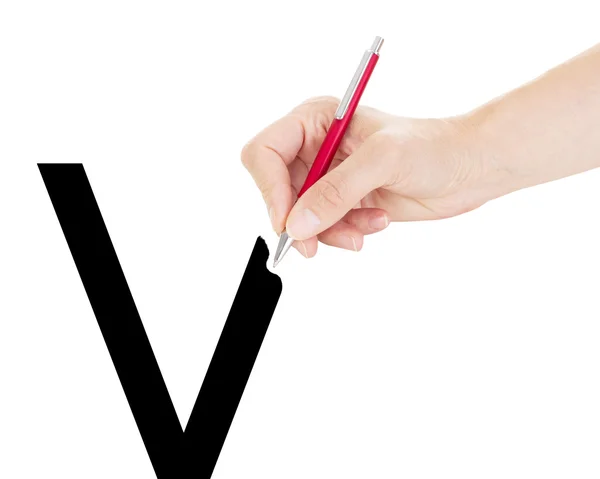 Von Hand mit Stift überprüft — Stockfoto