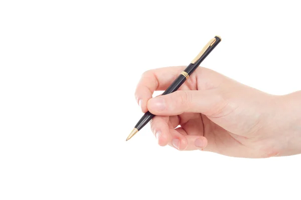 Caucasian hand with black and golden coloured pen Stock Picture