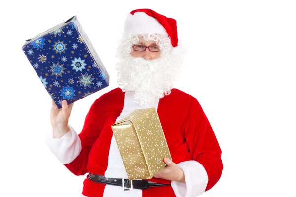Santa claus uitvoering twee geschenken — Stockfoto