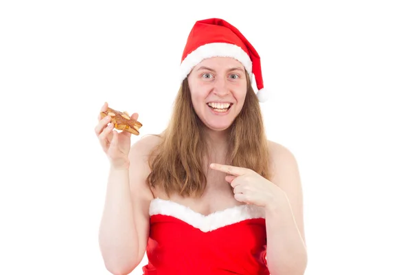 Mrs. Claus showing you delicious gingerbread star — Stock Photo, Image