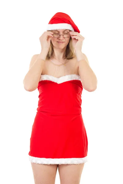 Very tired Mrs. Claus after lot of work — Stock Photo, Image