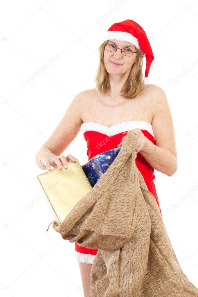Mrs. Claus having many nice gifts for christmas