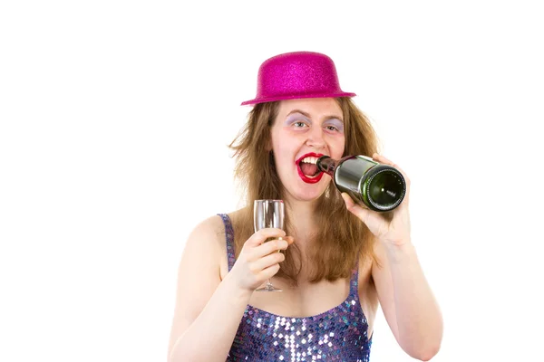 Beautiful partygirl drinking too much alcohol — Stock Photo, Image