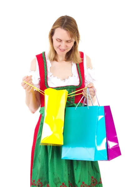 Glückliche blonde Frau nach Einkaufstour — Stockfoto