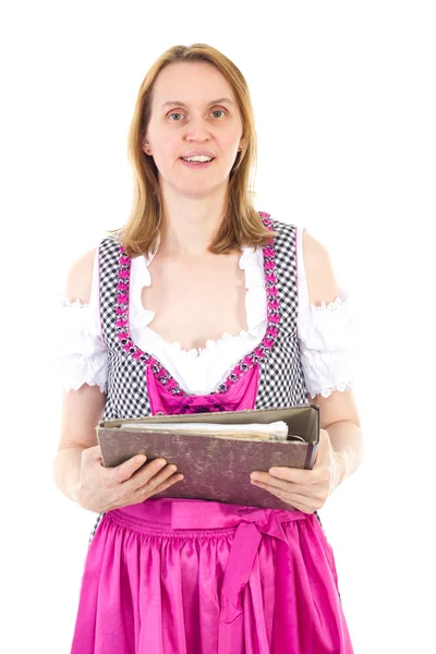 Bavarian woman with important documents — Stock Photo, Image