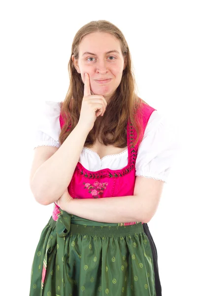 Lucky woman in dirndl has found the right idea — Stock Photo, Image