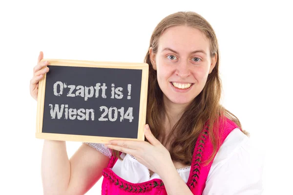 Pretty woman shows board : O zapft is ! Wiesn 2014 — Stock Photo, Image