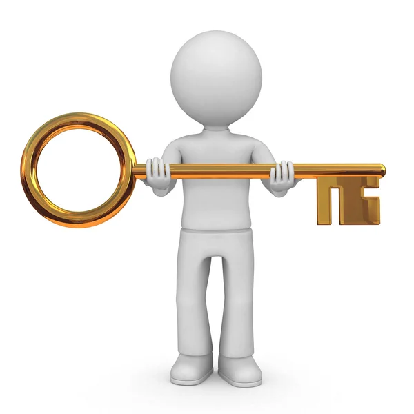 Man with big golden key — Stock Photo, Image