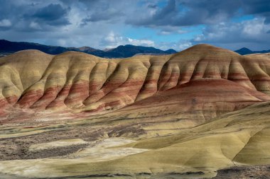 John Day fosil yatağının kırmızı ve sarı tepeleri