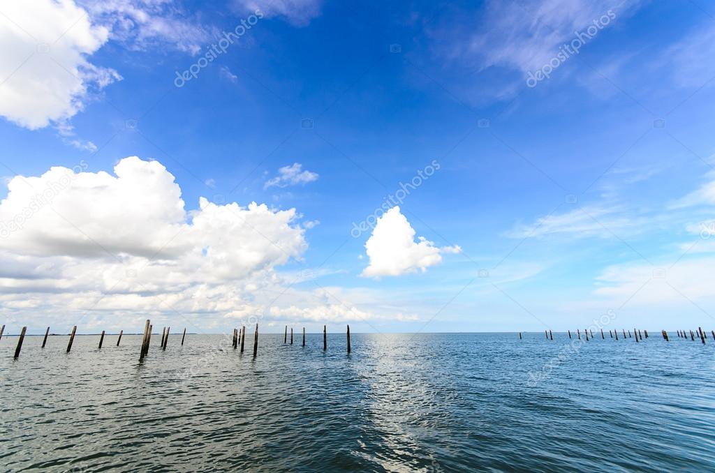 Oyster Farm in Thailand with blue clear sky and cloud