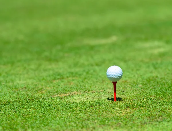 Golf ball on a tee against the golf course with copy space — Stock Photo, Image