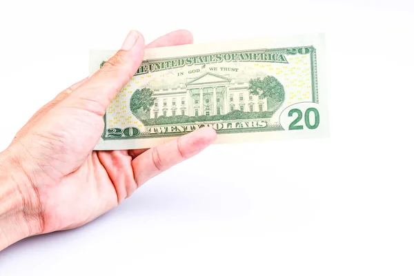 Hand met dollars op witte achtergrond concept — Stockfoto