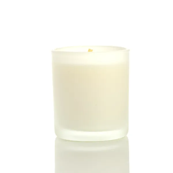 White candle side view 20 degree, on white background — Stock Photo, Image