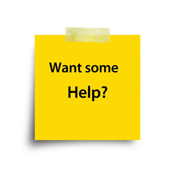 "Vilja något hjälp "gult papper märka med klibbigt Tape isolerat på w — Stockfoto