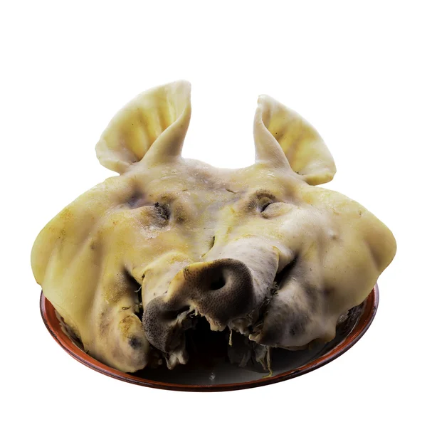 Gegrillter Schweinekopf auf Tablett abgehackt, Verwendung für Bezahlung Respekt in c — Stockfoto