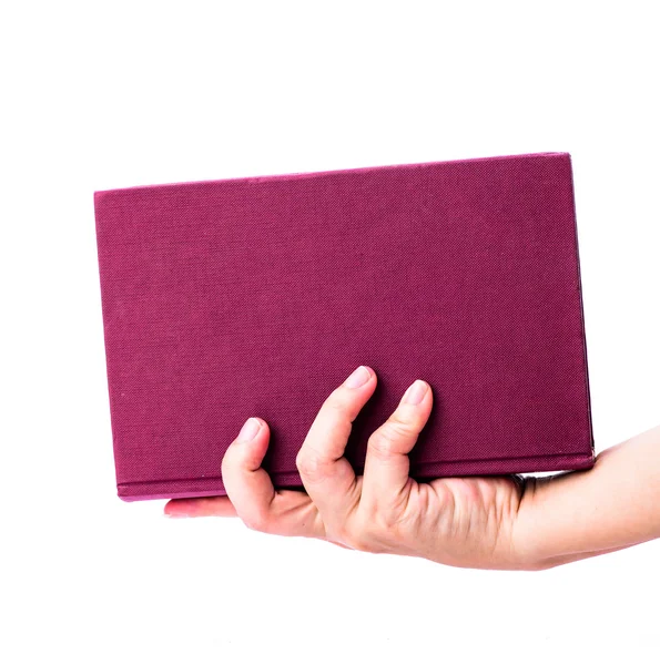 Pink book with hand isolated on white background — Stock Photo, Image