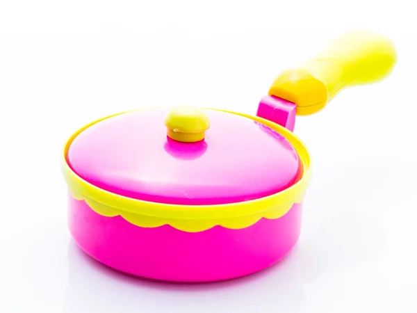 Roze en geel kind plastic pot koken speelgoed — Stockfoto