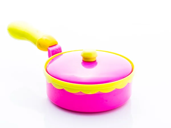 Rosa und gelb Kind Plastiktopf Kochspielzeug — Stockfoto