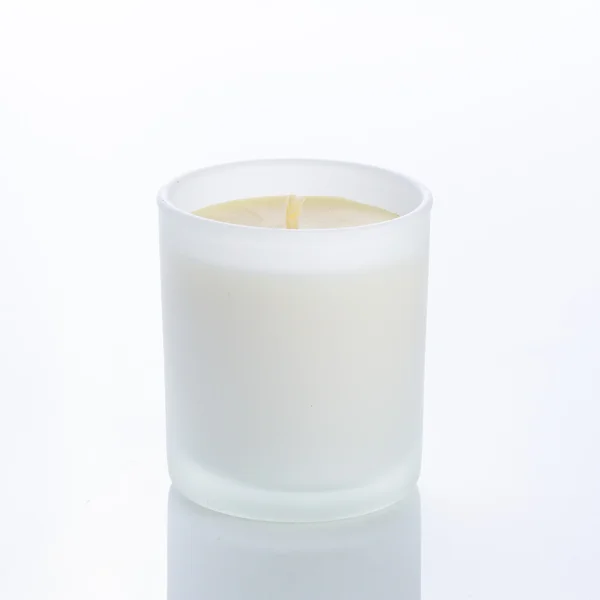 White candle side view 20 degree, on white background — Stock Photo, Image