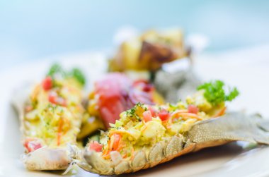 fırında patates sarı, bitkisel, mantis karides ızgara