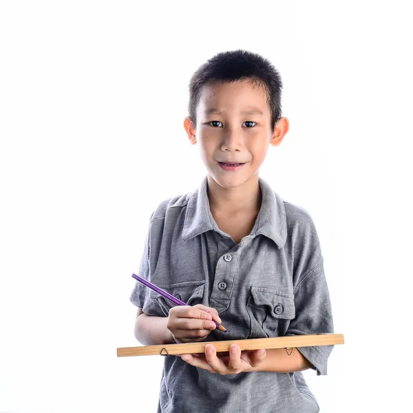 Child writing small backboard — Stock Photo, Image