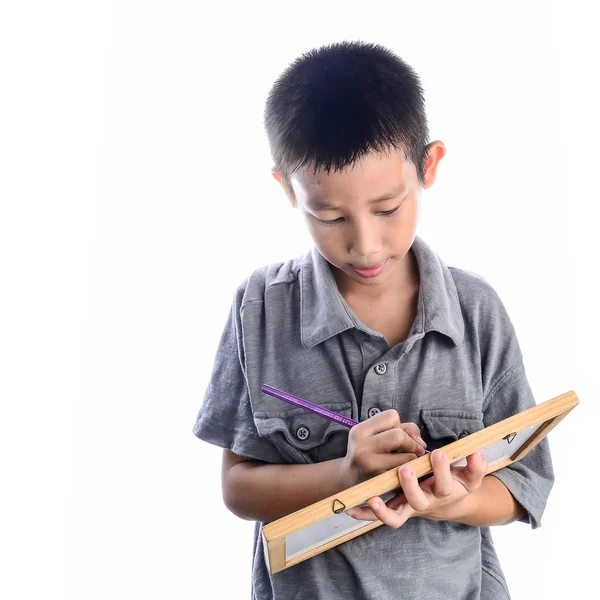 Child writing small backboard — Stock Photo, Image