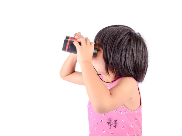 Dívka s dalekohledem — Stock fotografie