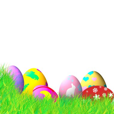 renkli Paskalya yumurtaları ile yeşil çimen.