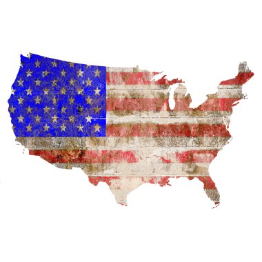 ABD harita üzerinde beyaz izole bayrak ile.