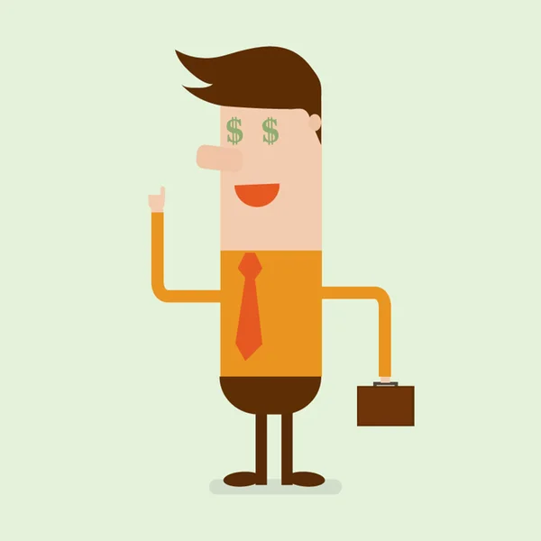 Homem de negócios apresentam uma ideia com dinheiro em seus olhos — Stockvector
