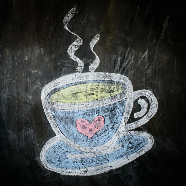 Sketch chalk cup of coffee and tea on cement wall. — Stock Photo, Image
