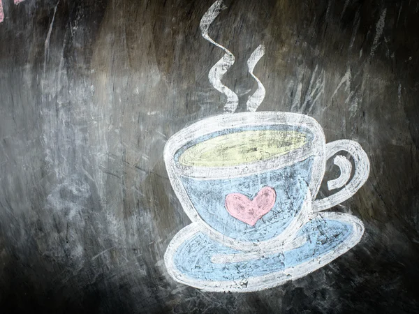 Sketch chalk cup of coffee and tea on cement wall. — Stock Photo, Image