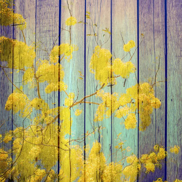 Abstract yellow Flowers wrap on wooden background, abstract art — Stock Photo, Image